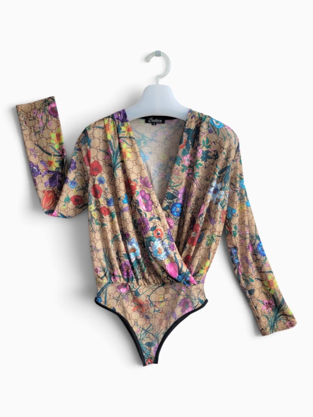 Fashion Floral Butterfly Monogram Bodysuit M Mesh Y2K Whimsigoth Boho Plunge